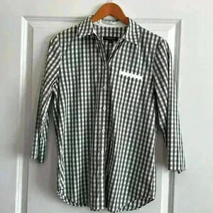 Lafayette 148 New York Women’s Grey and White Gingham Blouse Size - Small
